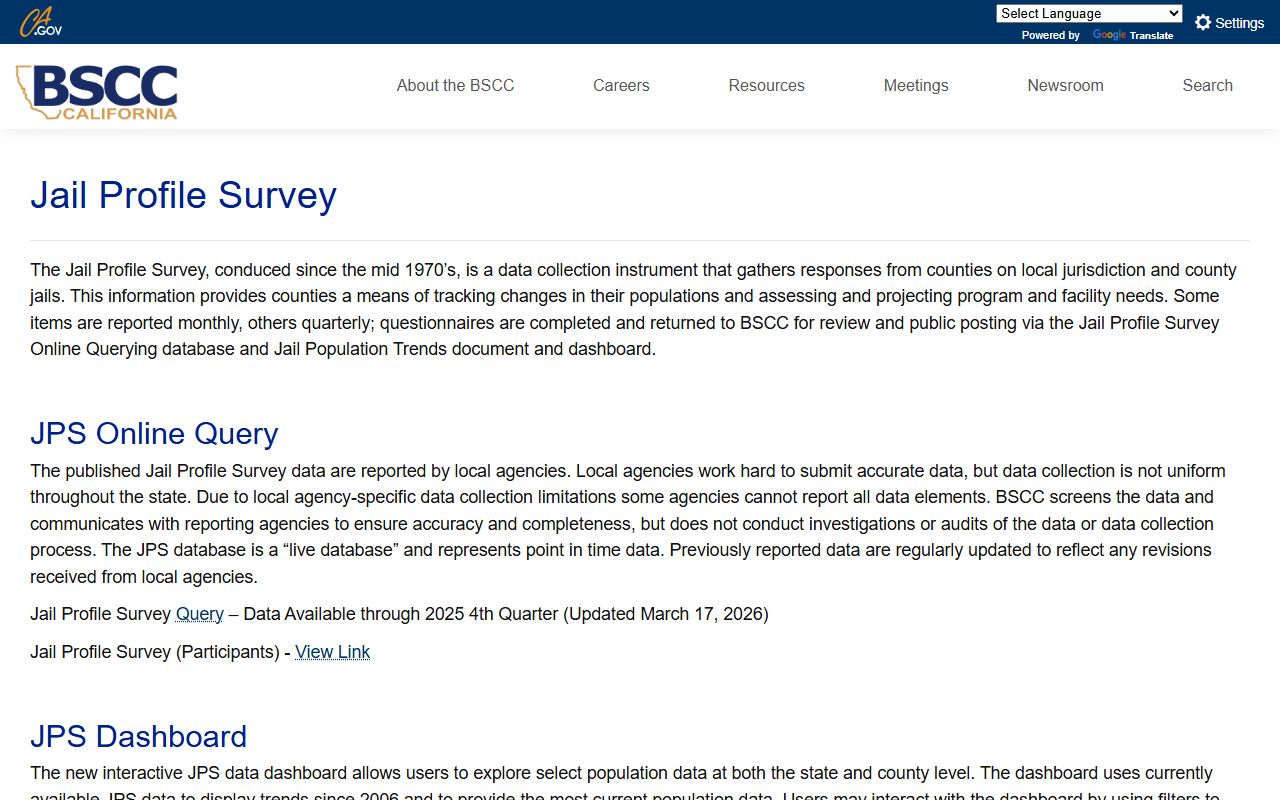 California BSCC Jail Profile Survey source for Fresno County inmate population trends
